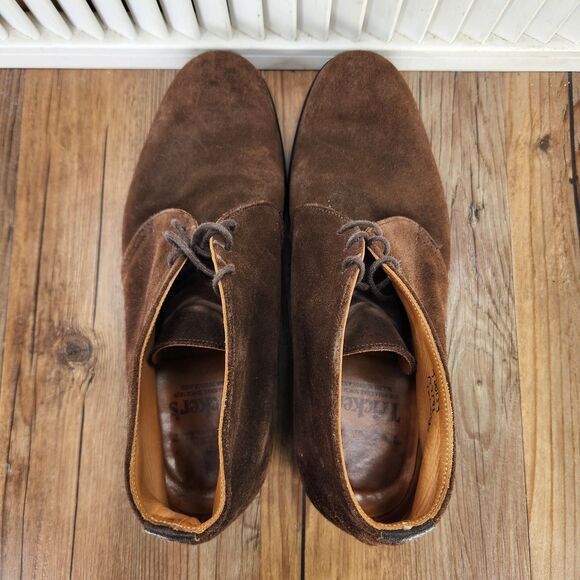 Tricker\'s Suede Chukka Boots Mens Sz 10 Brown Made in England Preppy Ankle Shoes
